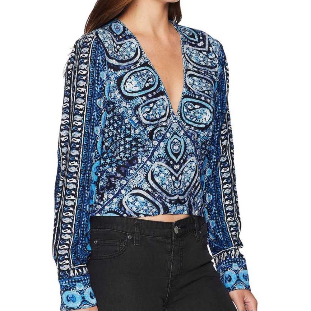 Free People Wild & Free Cropped Paisley Blouse Sz L